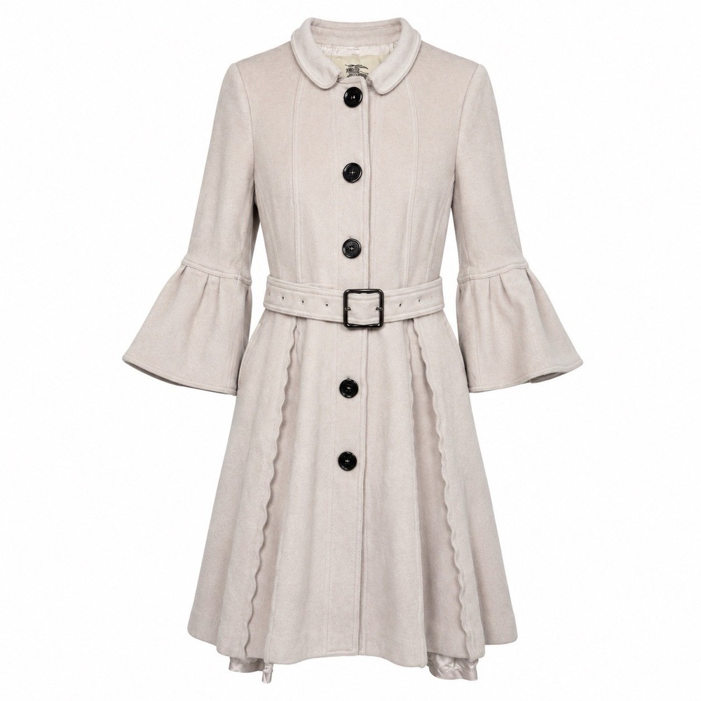 Burberry London Wool Cashmereā Coat Belted Fit & Flare Bell Sleeve Women's US 10